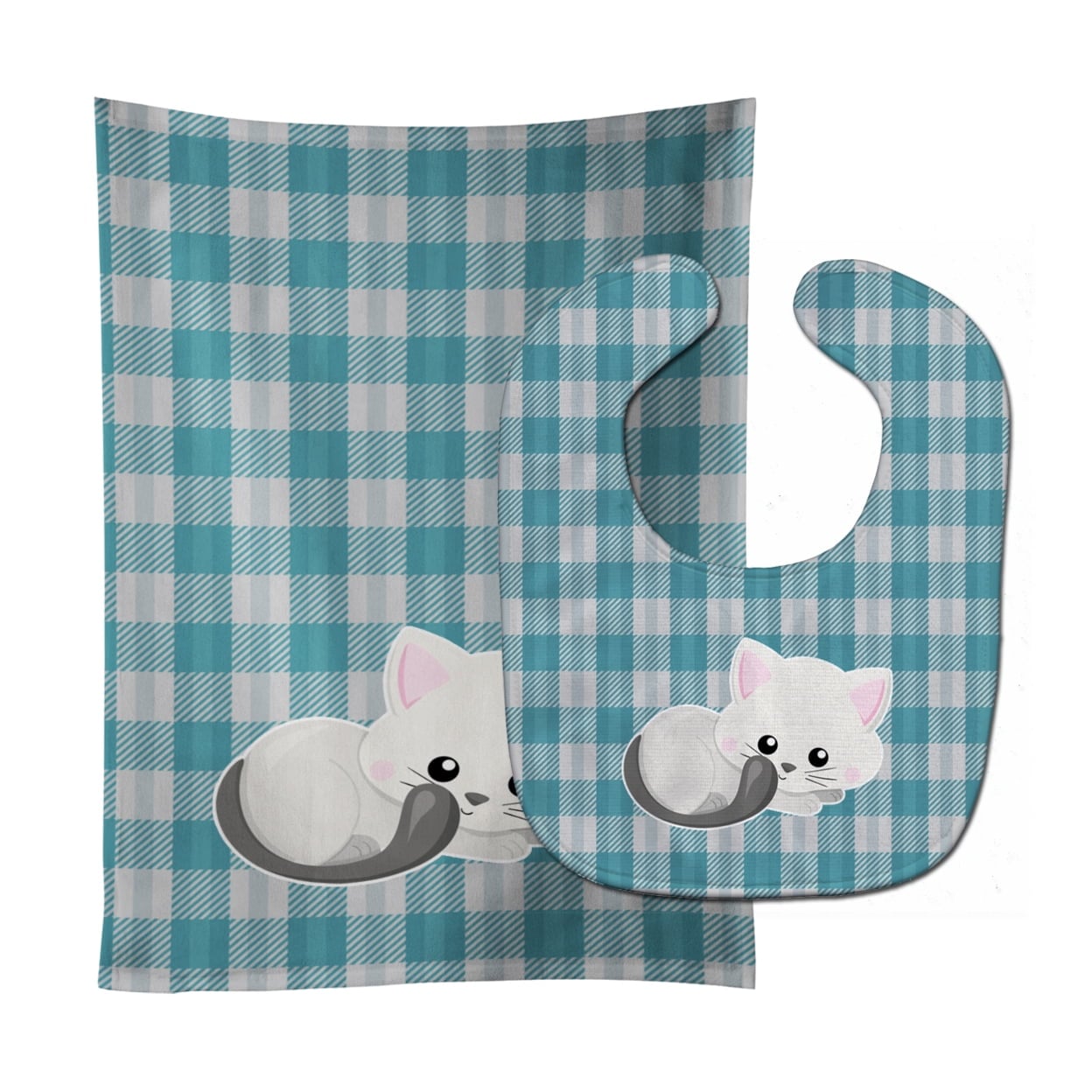 White Kitten Baby Bib & Burp Cloth