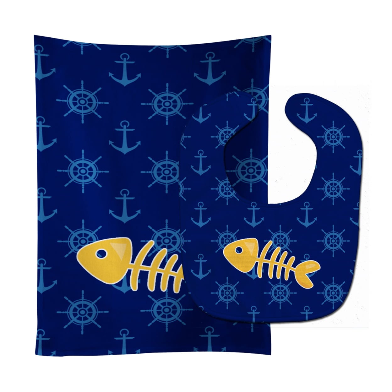 Fish Bones Baby Bib & Burp Cloth