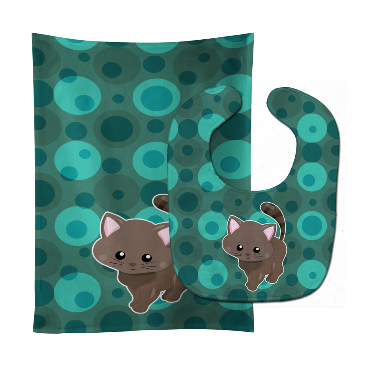 Polkadot Kitten Cat Baby Bib & Burp Cloth