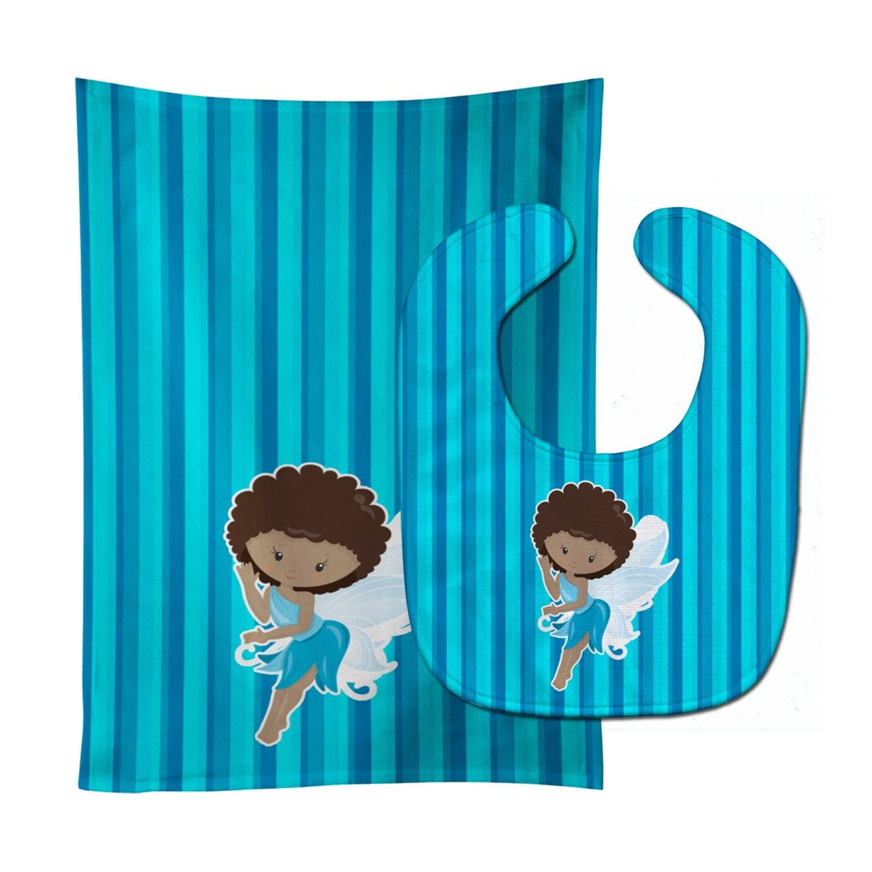 Fairy Blue Stripes Baby Bib & Burp Cloth