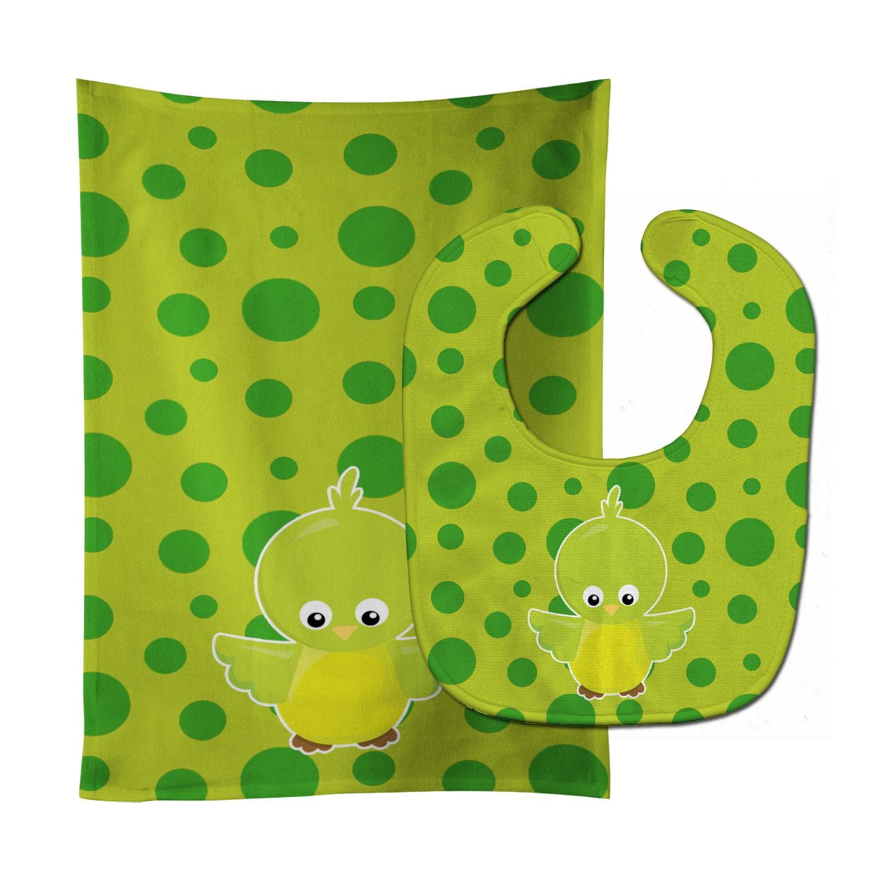 Bird on Green Polkadots Baby Bib & Burp Cloth