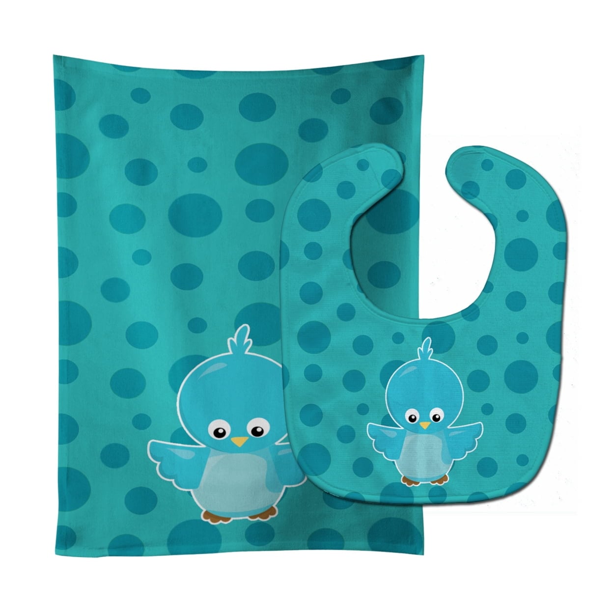 Bird on Blue Polkadots Baby Bib & Burp Cloth