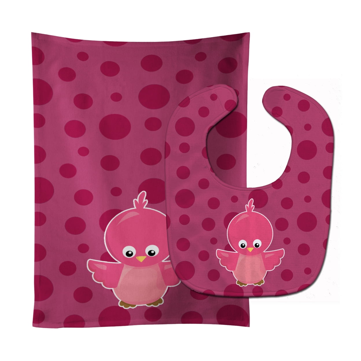 Bird on Pink Polkadots Baby Bib & Burp Cloth