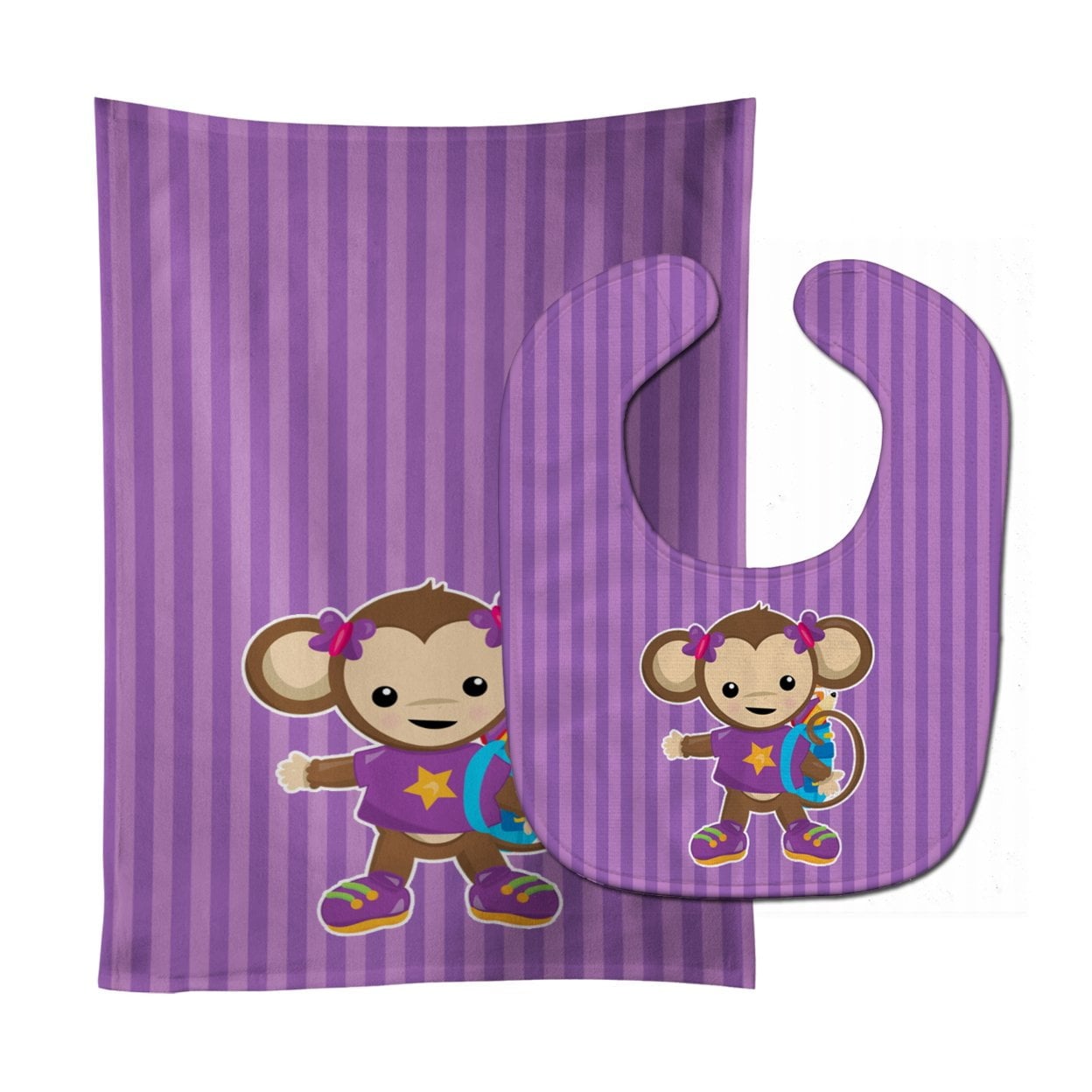 Monkey With Backpack Baby Bib & Burp Cloth