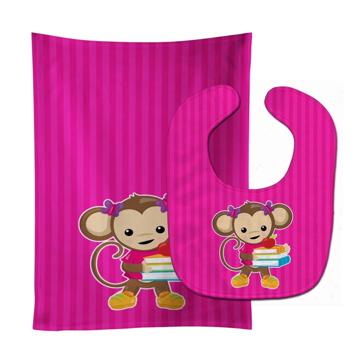 Monkey & School Books Baby Bib & Burp Cloth