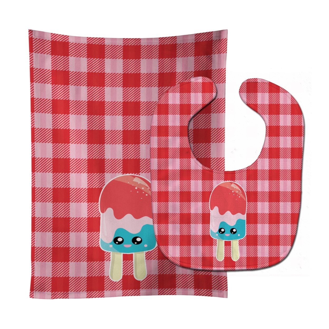 Ice Pop Popsicle Face Gingham Baby Bib & Burp Cloth