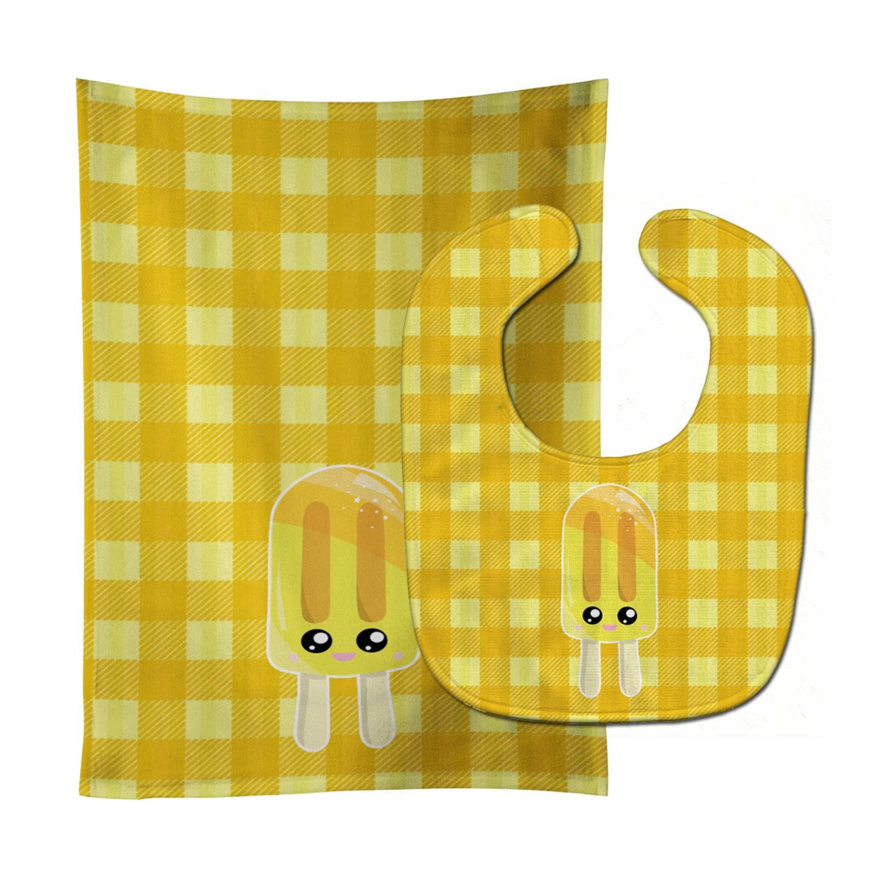 Ice Pop Popsicle Face Gingham Yellow Baby Bib & Burp Cloth