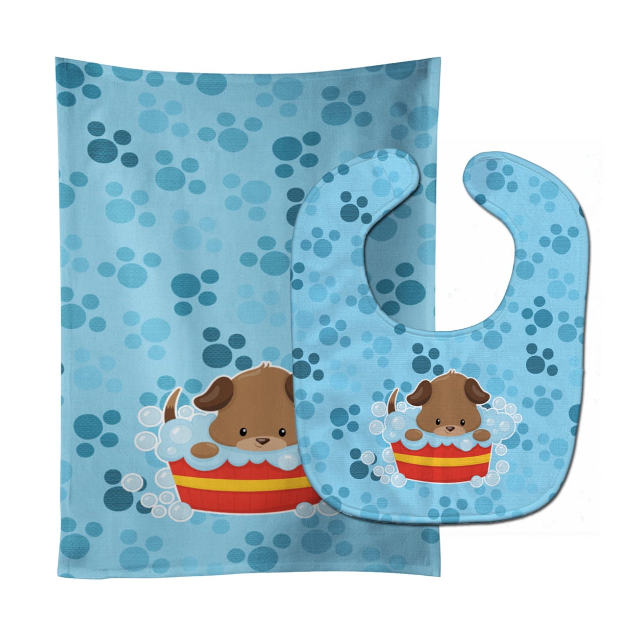 Puppy taking a Bath Baby Bib & Burp Cloth