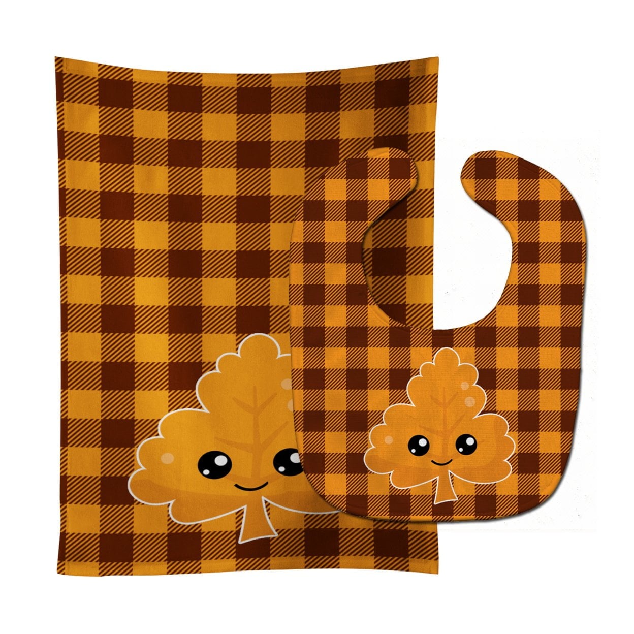 BB7109STBU Fall Leaf on Gingham Baby Bib & Burp Cloth