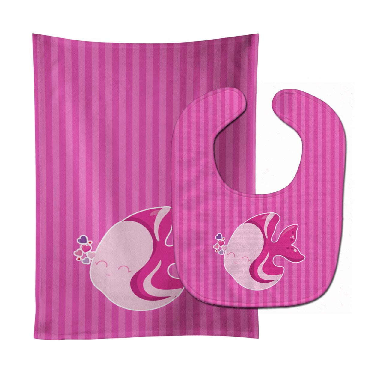 Pink Fish Baby Bib & Burp Cloth