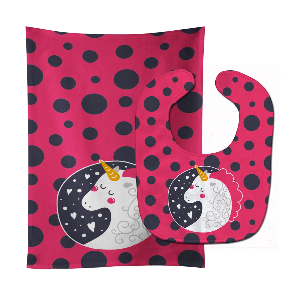 Unicorn Pink Polkadots Baby Bib & Burp Cloth