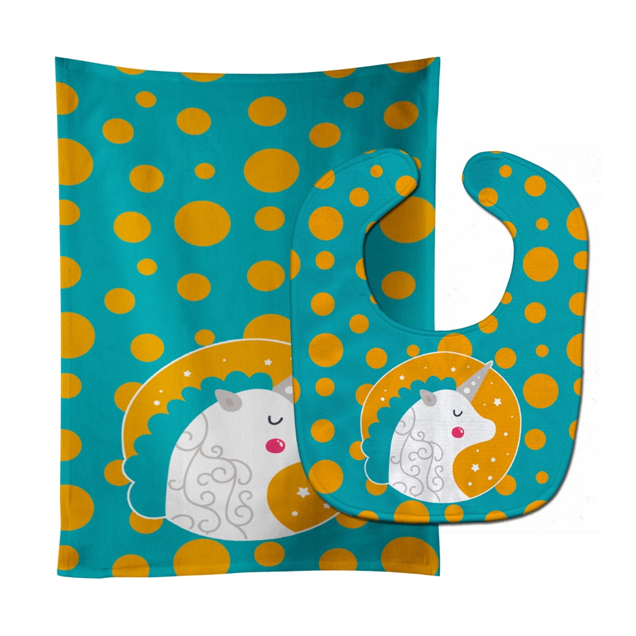Unicorn Orange Polkadots Baby Bib & Burp Cloth