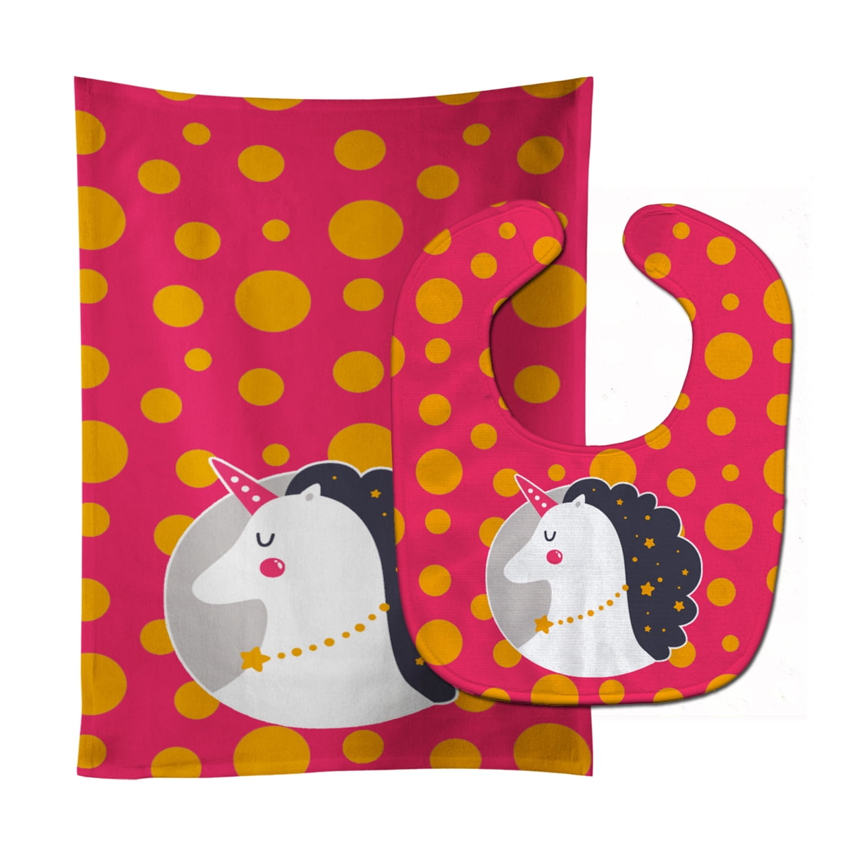 Unicorn Orange Polkadots Baby Bib & Burp Cloth
