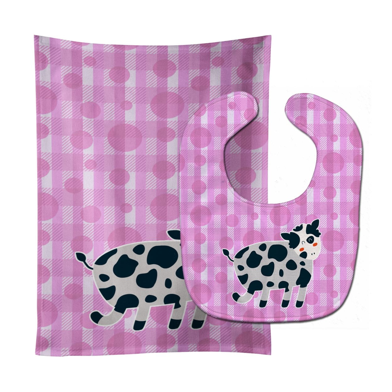 Cow on Pink Polkadots Baby Bib & Burp Cloth
