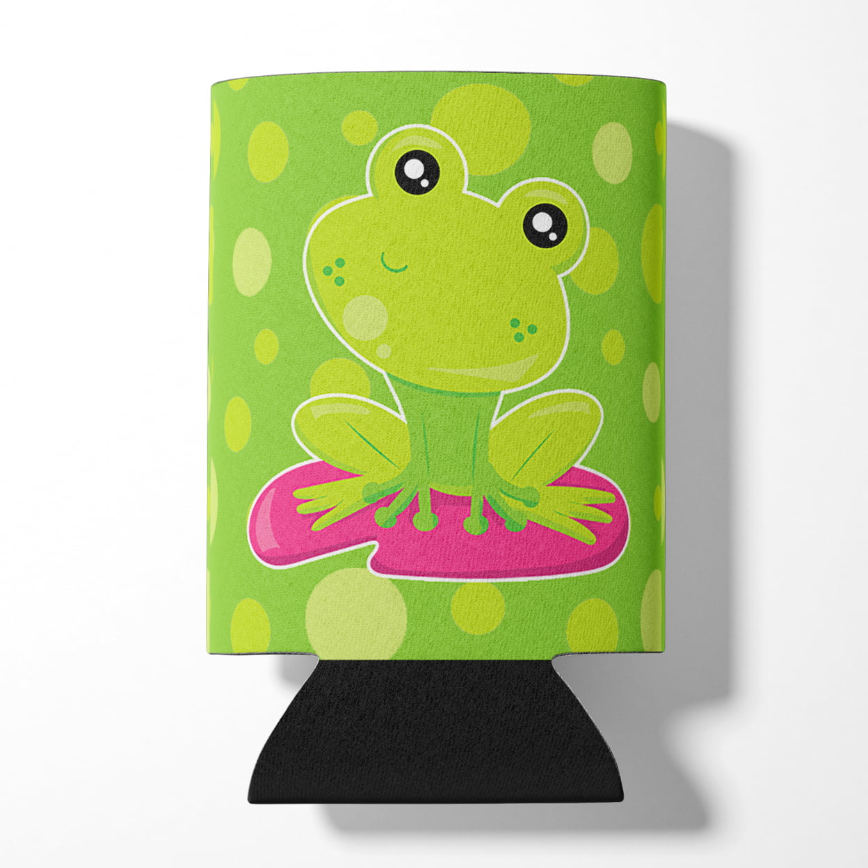 Frog on Lily Pad Green Polkadots Can or Bottle Hugger