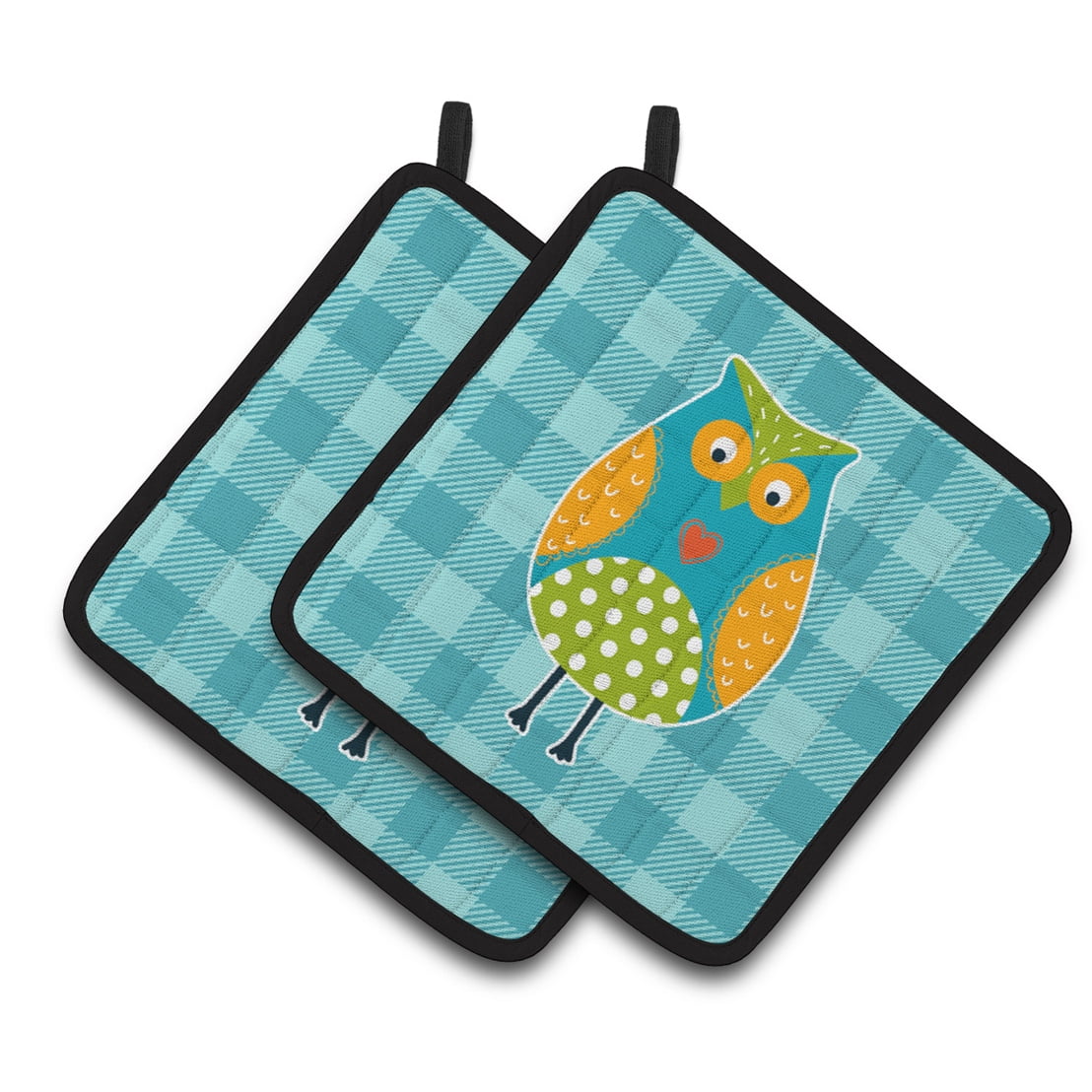 BB6755PTHD Owl on Blue Plaid Pair of Pot Holders