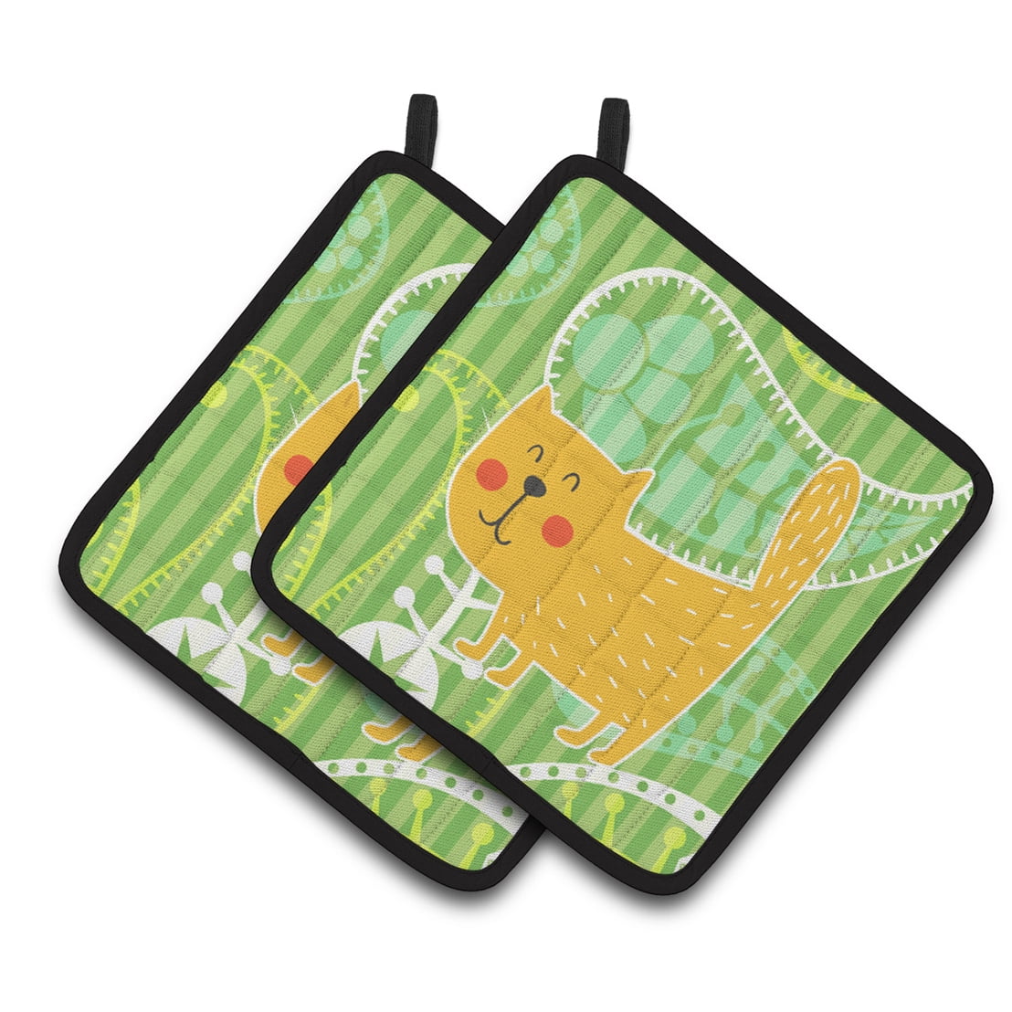 Cat on Paisley Pair of Pot Holders