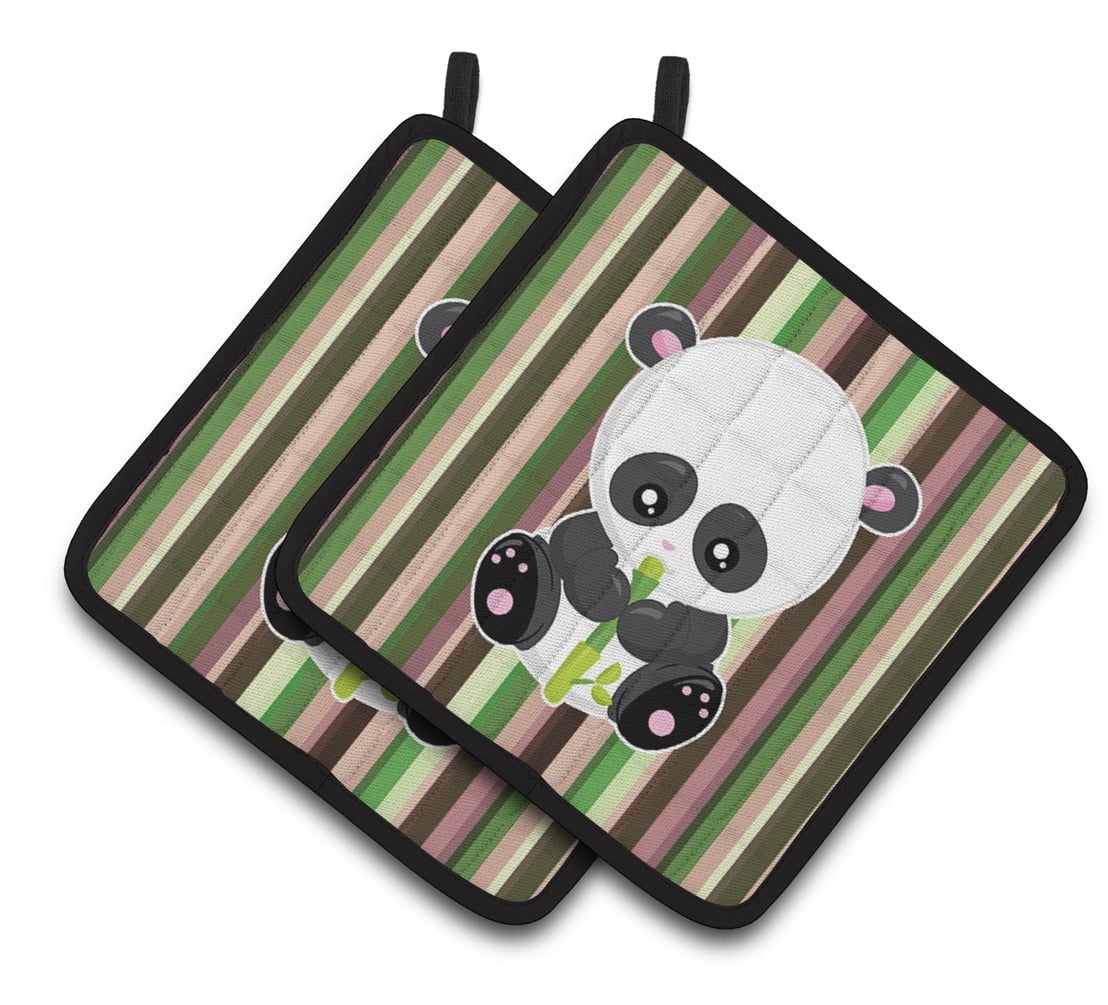 Bamboo Flute Panda Pair of Pot Holders