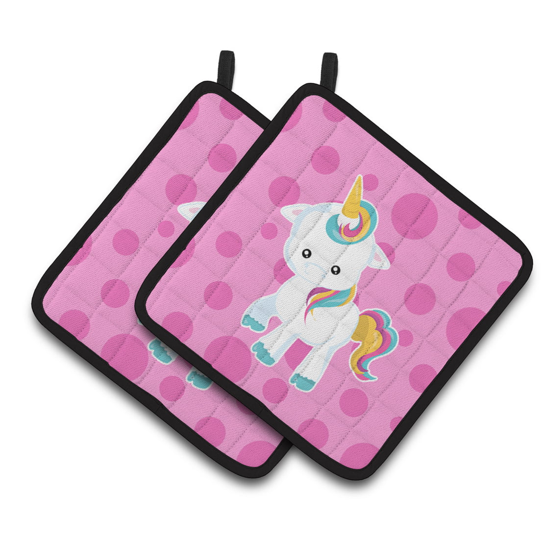 BB6805PTHD Pink Polkadot Unicorn Pair of Pot Holders