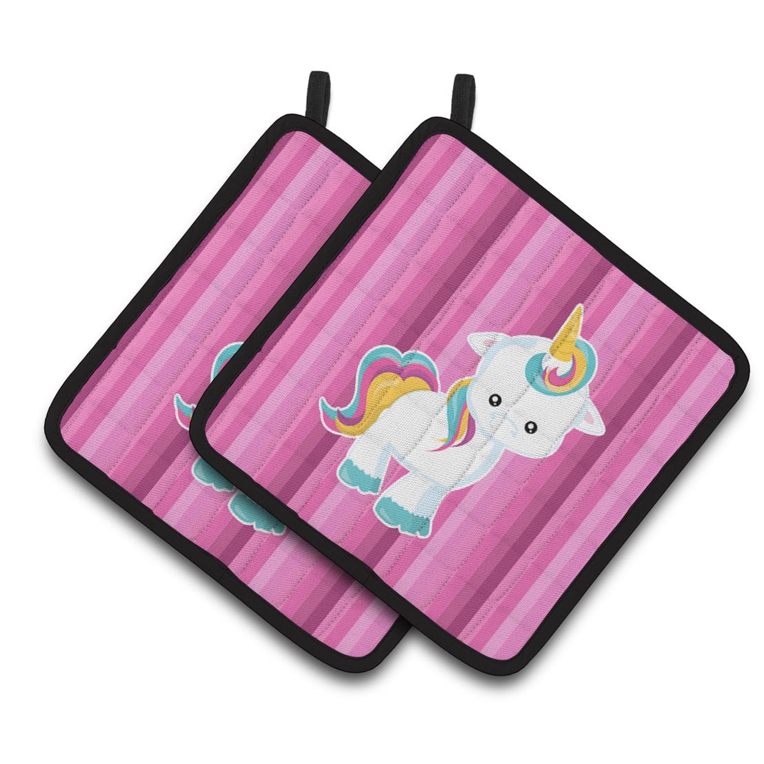 Pink Stripes Unicorn Pair of Pot Holders