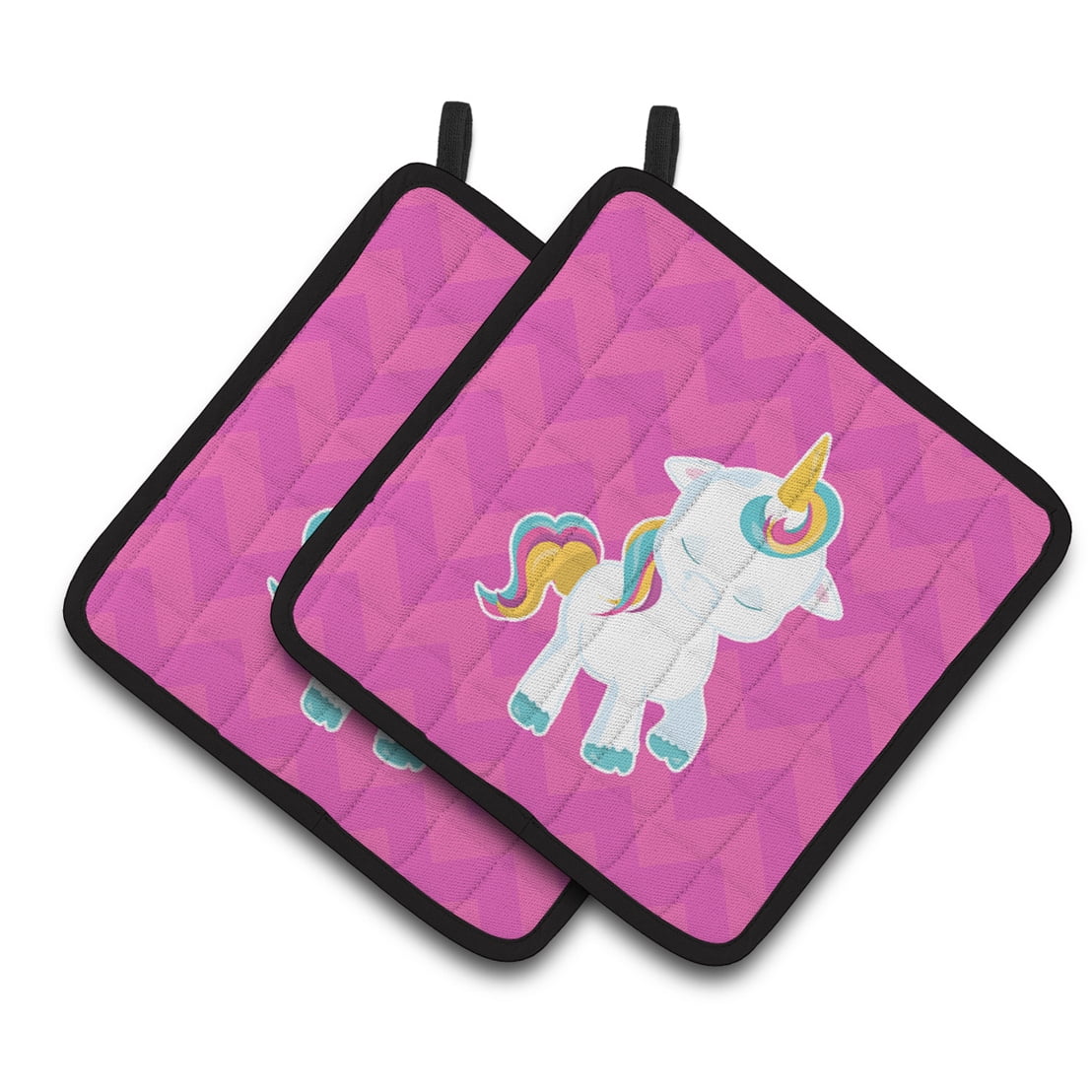 Pink Chevron Unicorn Pair of Pot Holders