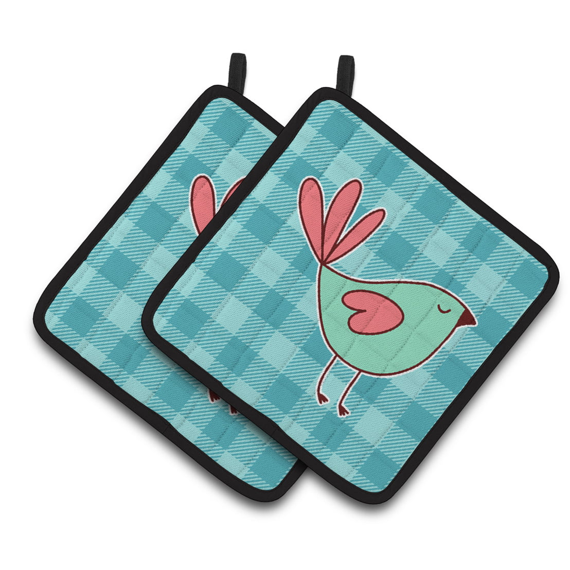 Bird on Blue Plaid Pair of Pot Holders