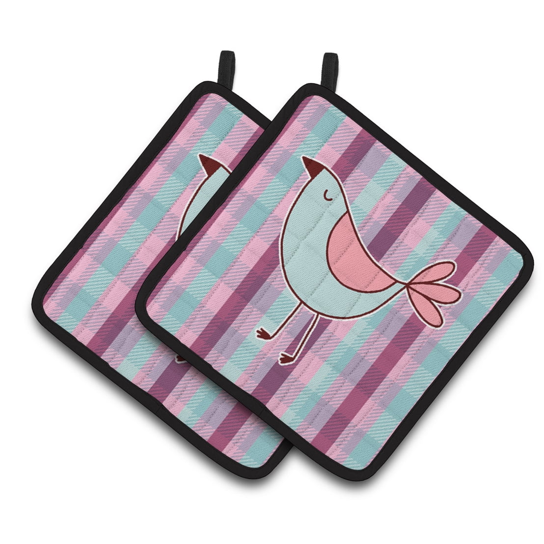 Bird on Purple Plaid Pair of Pot Holders