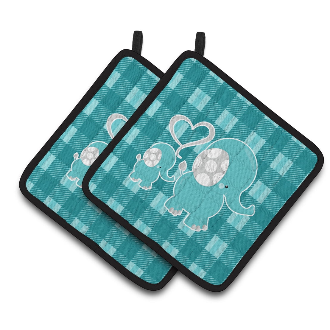 Plaid Momma & Baby Elephant Pair of Pot Holders