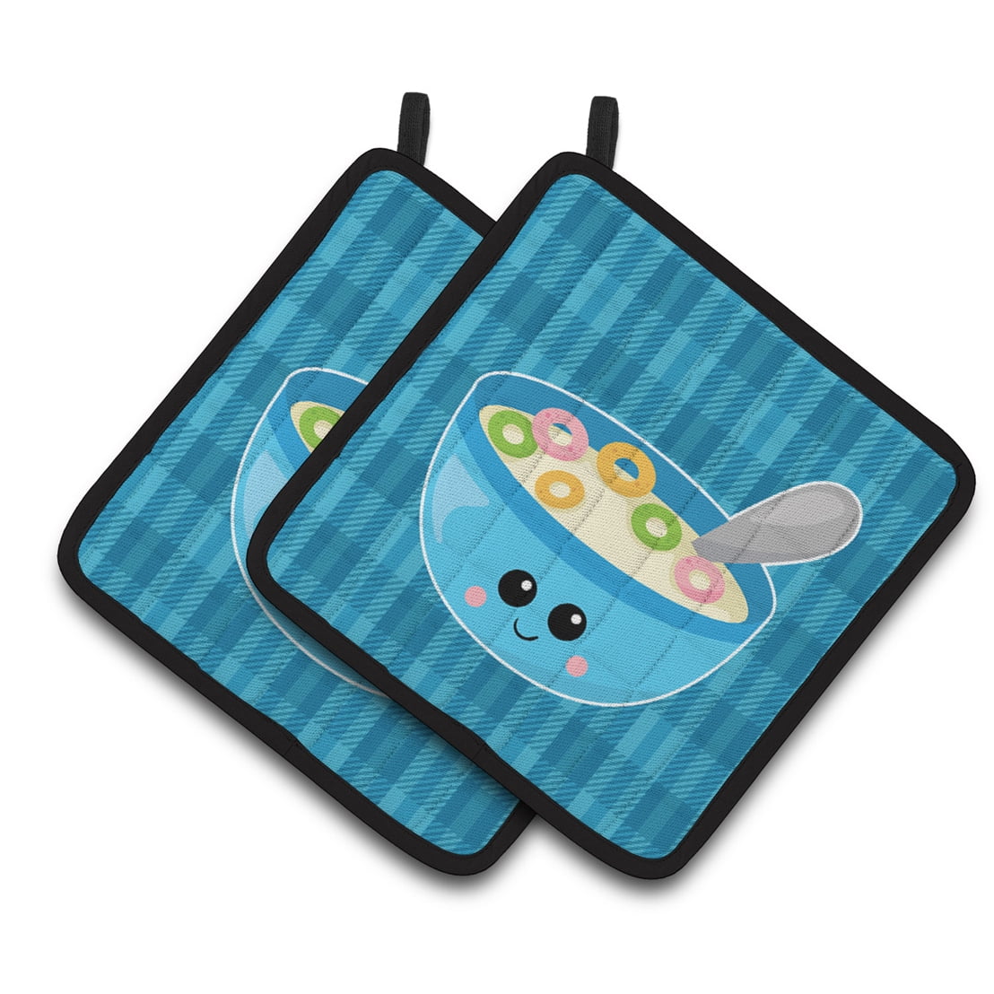 Blue Bowl of Cereal Pair of Pot Holders