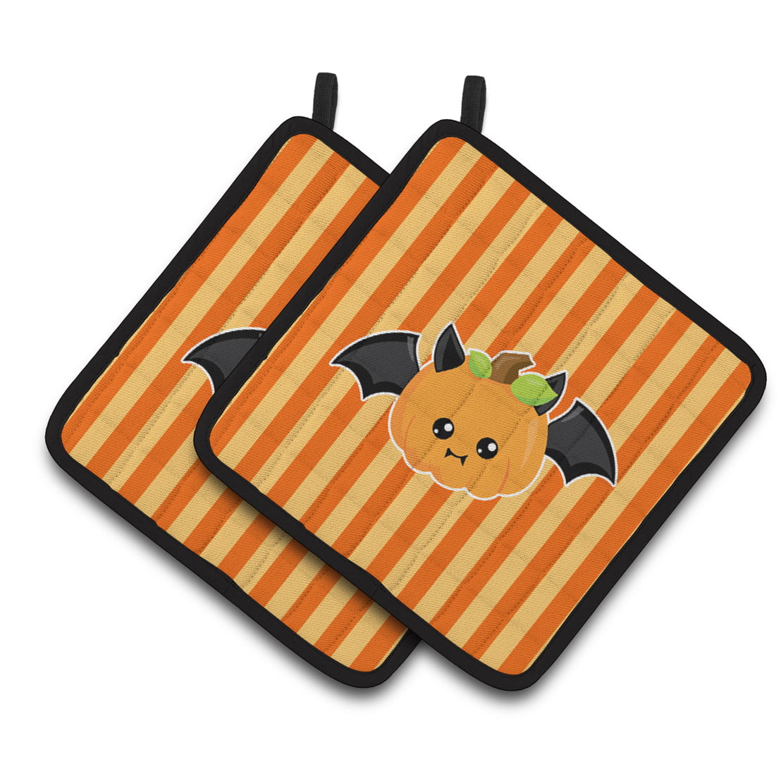 Halloween Pumpkin Bat Pair of Pot Holders
