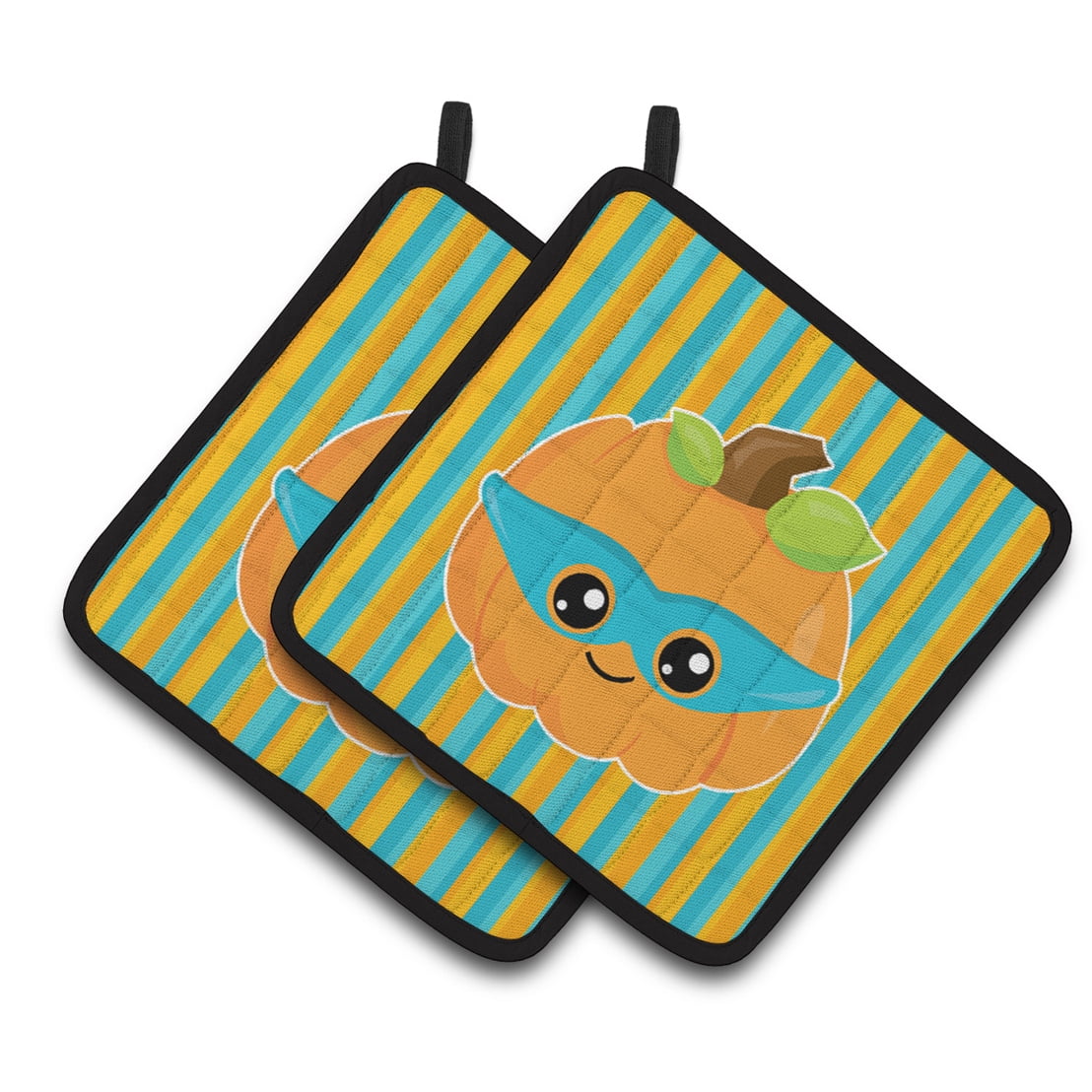 BB6965PTHD Halloween Pumpkin Superhero Pair of Pot Holders