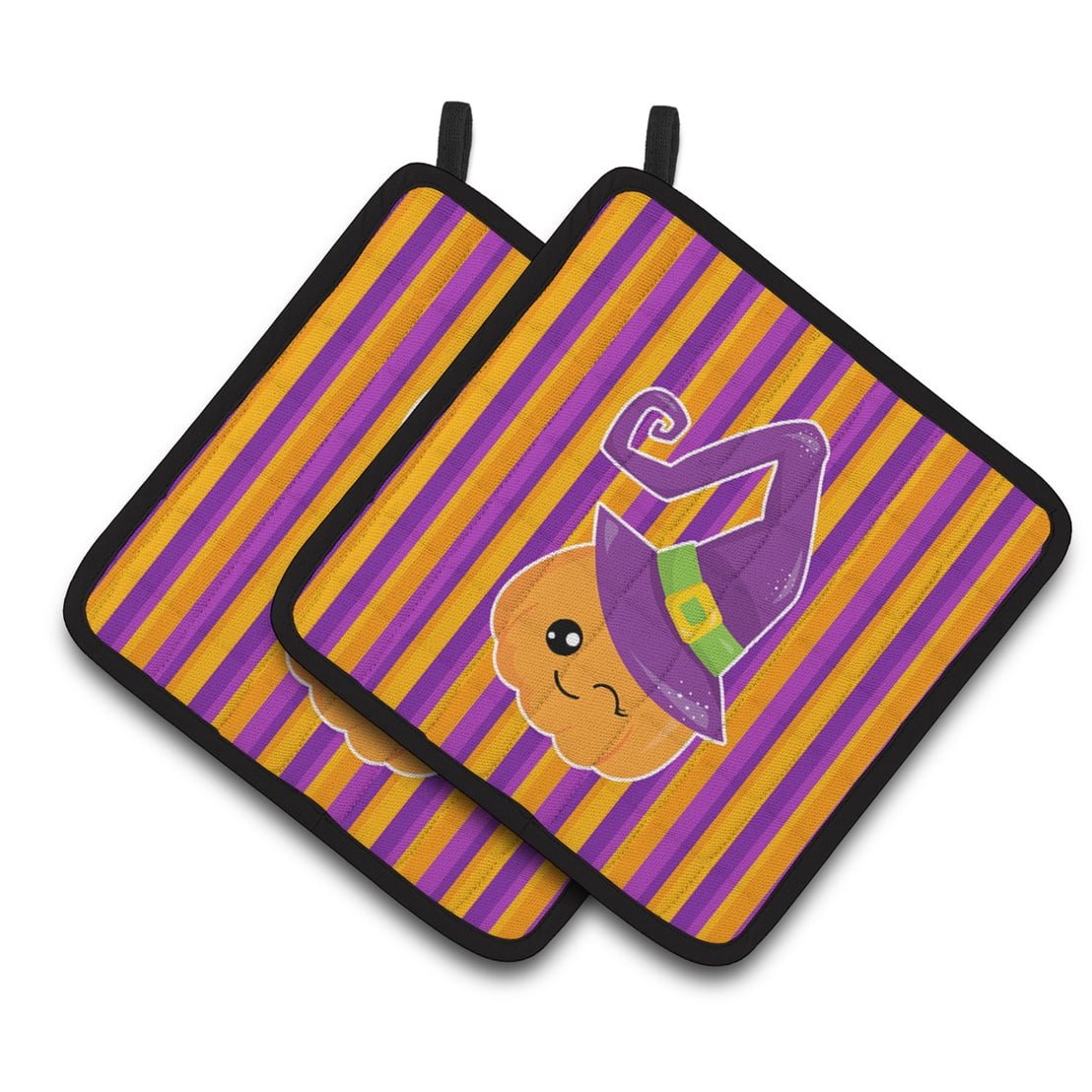 Halloween Pumpkin Witch Pair of Pot Holders