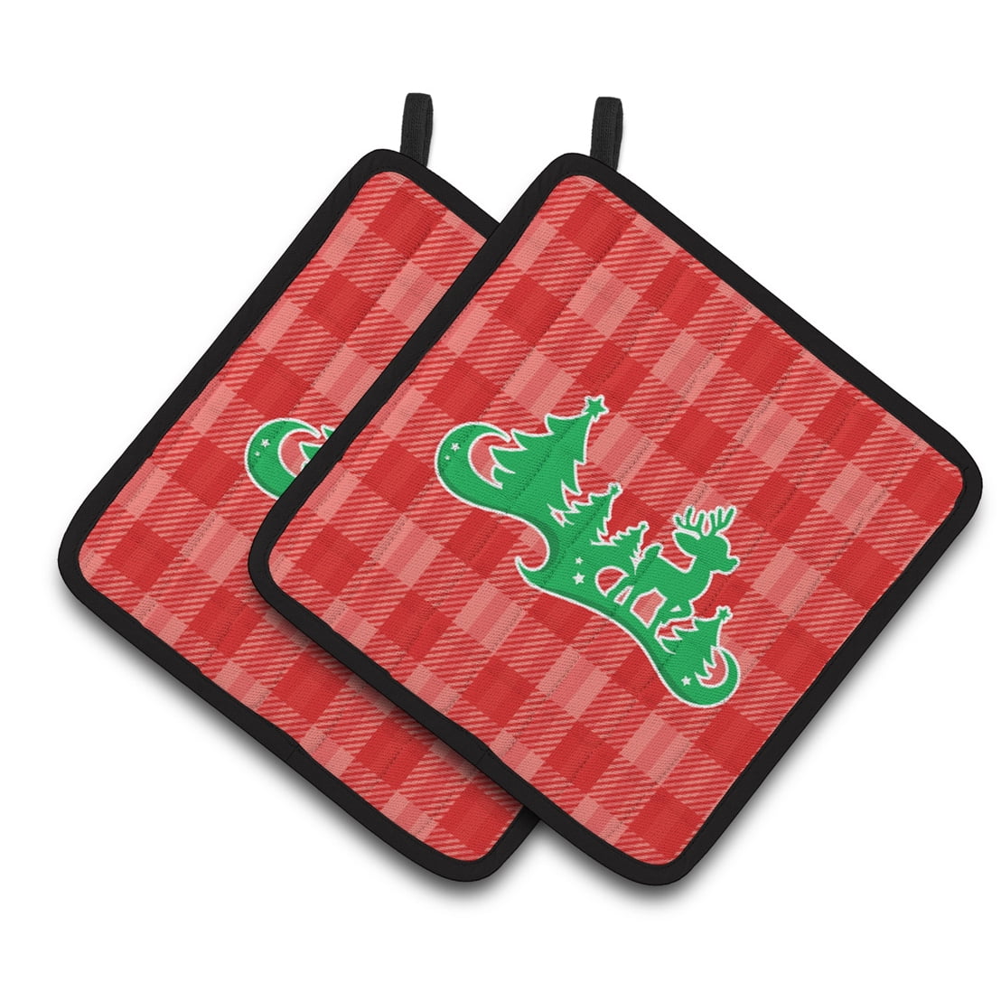 BB6972PTHD Christmas Tree Reindeer Red Pair of Pot Holders