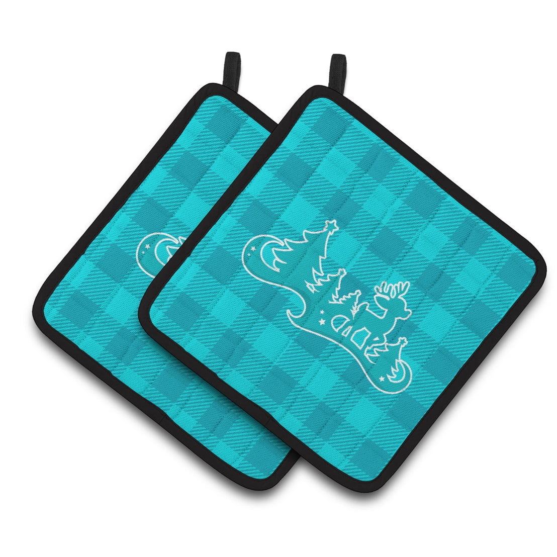 Christmas Tree Reindeer Blue Pair of Pot Holders