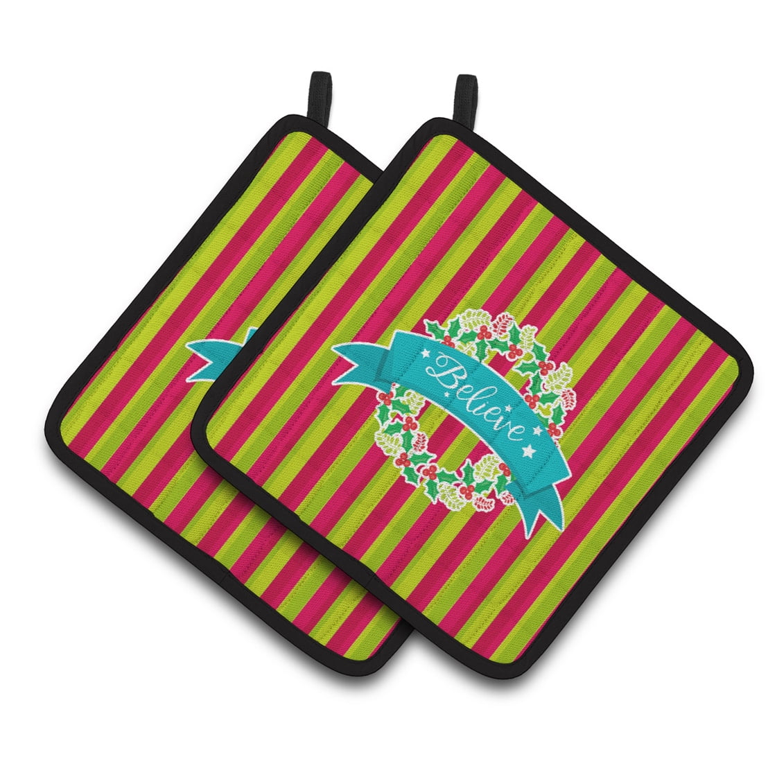 Christmas Wreath Believe Pair of Pot Holders