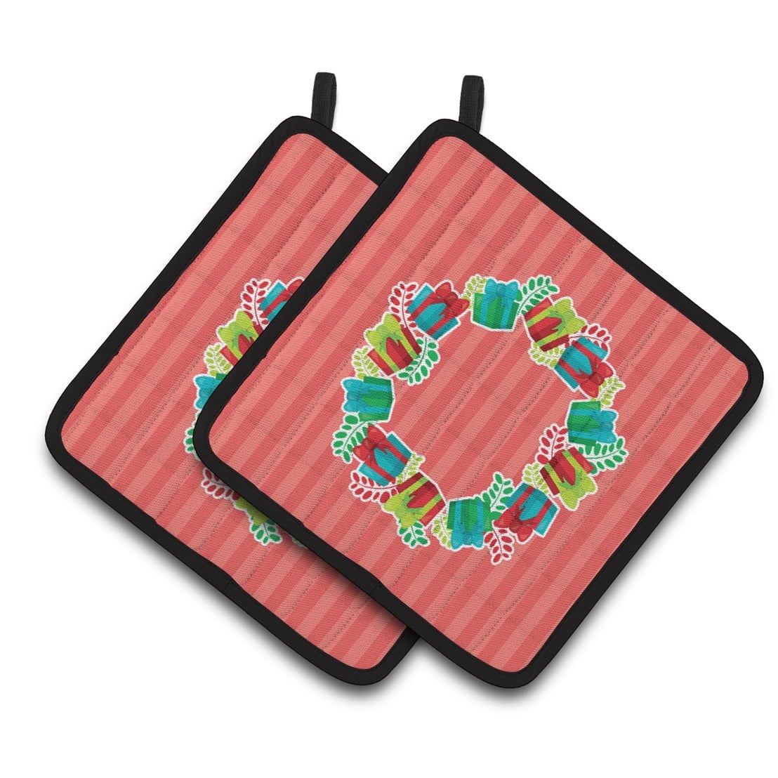 Christmas Wreath Presents Pair of Pot Holders