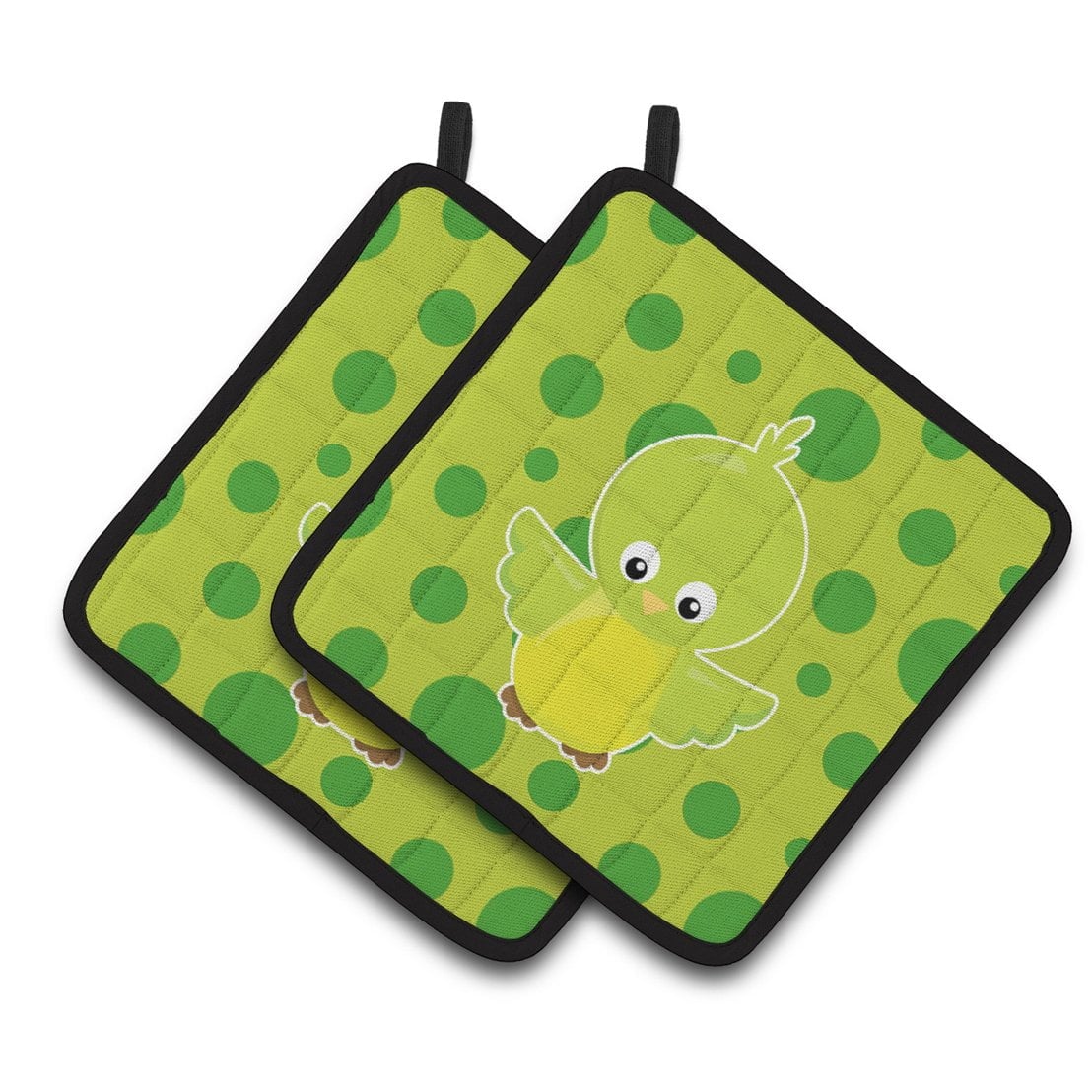 Bird on Green Polkadots Pair of Pot Holders