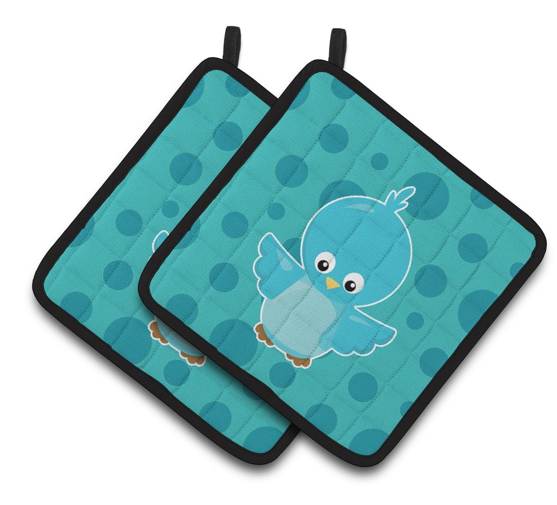 Bird on Blue Polkadots Pair of Pot Holders