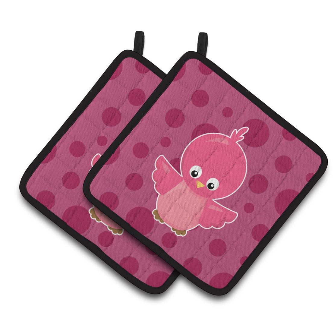 Bird on Pink Polkadots Pair of Pot Holders
