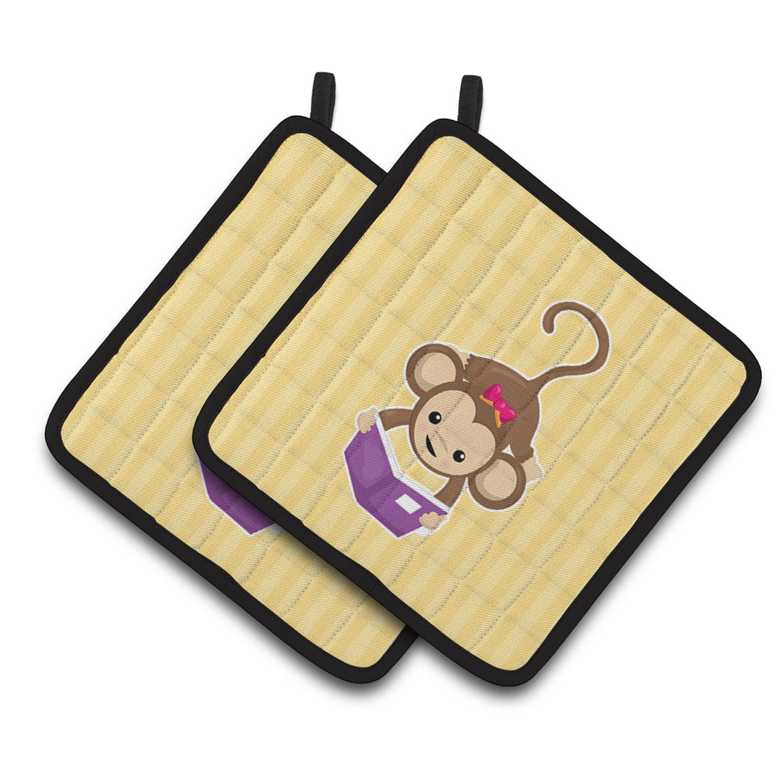 BB7015PTHD Monkey Reading Pair of Pot Holders