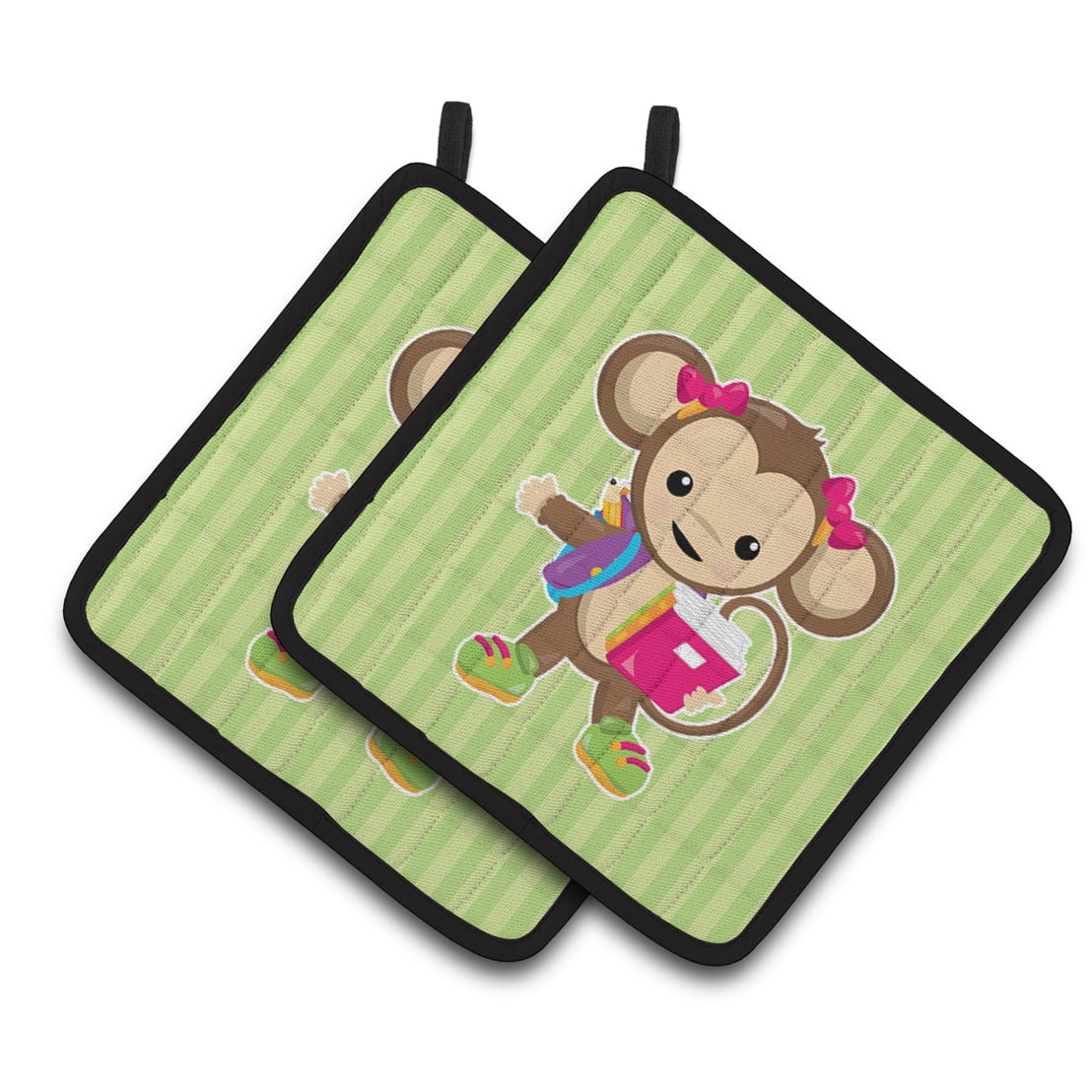 Monkey Going to School Pair of Pot Holders