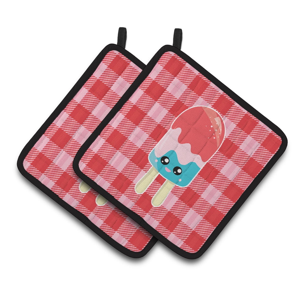 BB7067PTHD Ice Pop Popsicle Face Gingham Pair of Pot Holders