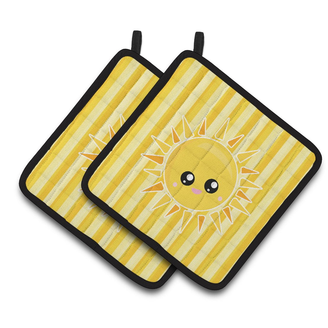 Sunshine Sun Face on Stripes Pair of Pot Holders