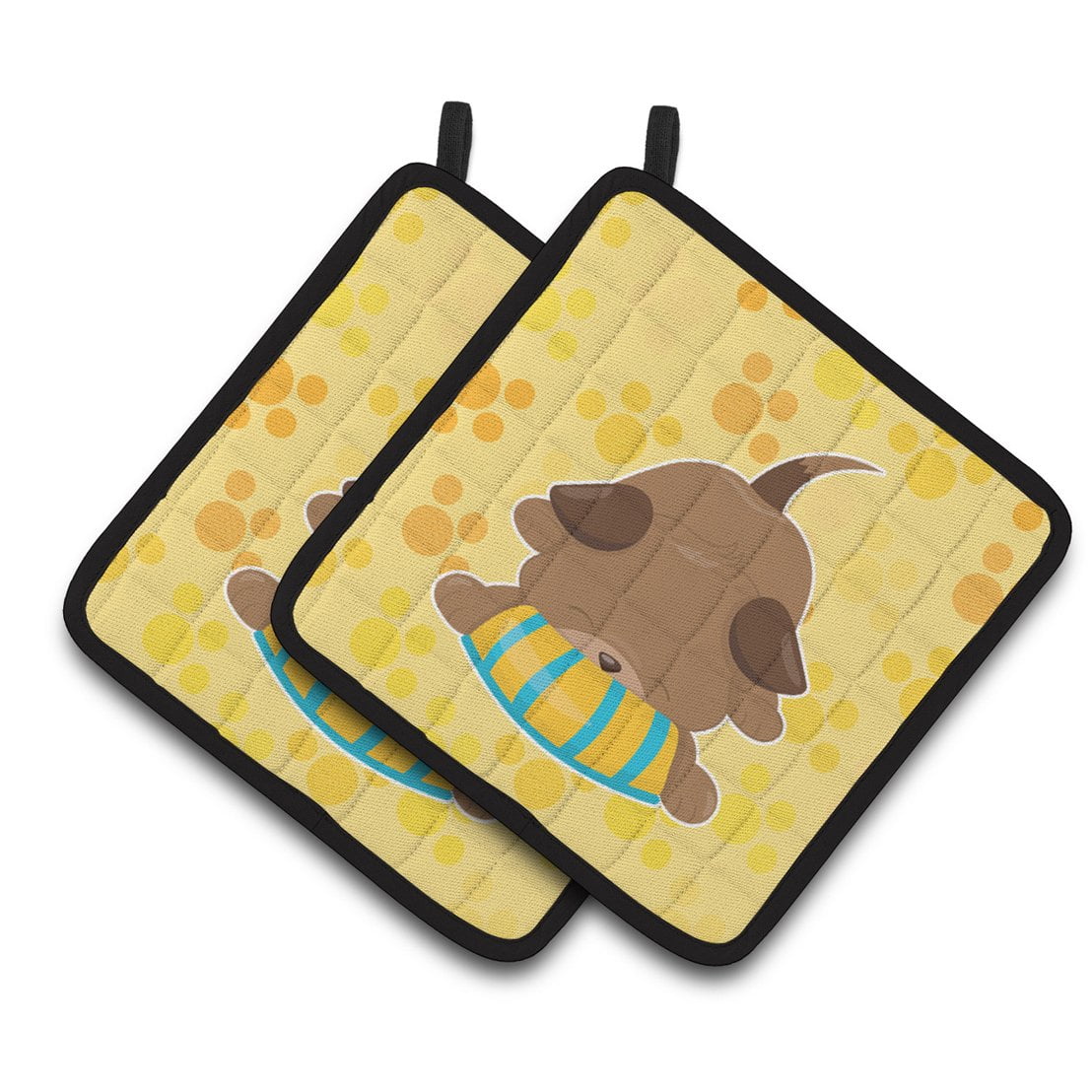 Puppy on Yellow Pawprints Pair of Pot Holders
