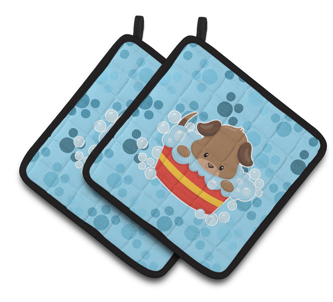 BB7077PTHD Puppy Taking a Bath Pair of Pot Holders