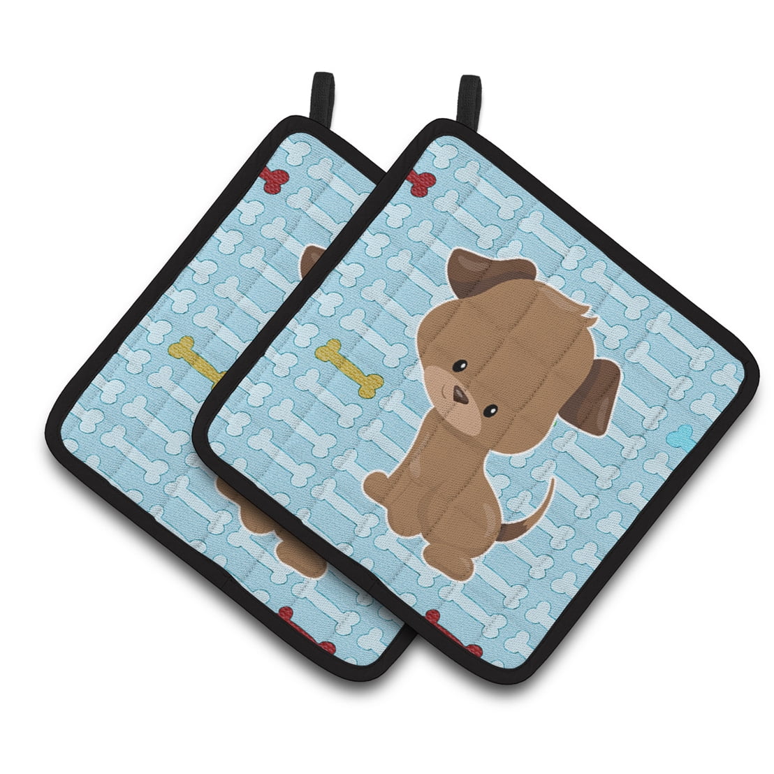 BB7079PTHD Puppy on Blue Bones Pair of Pot Holders