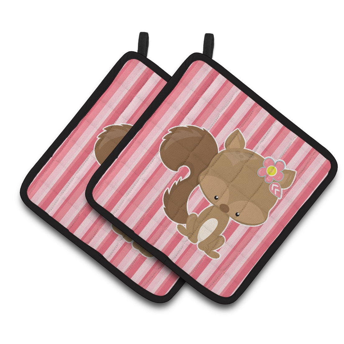 BB7094PTHD Squirrel With Flowers Pair of Pot Holders