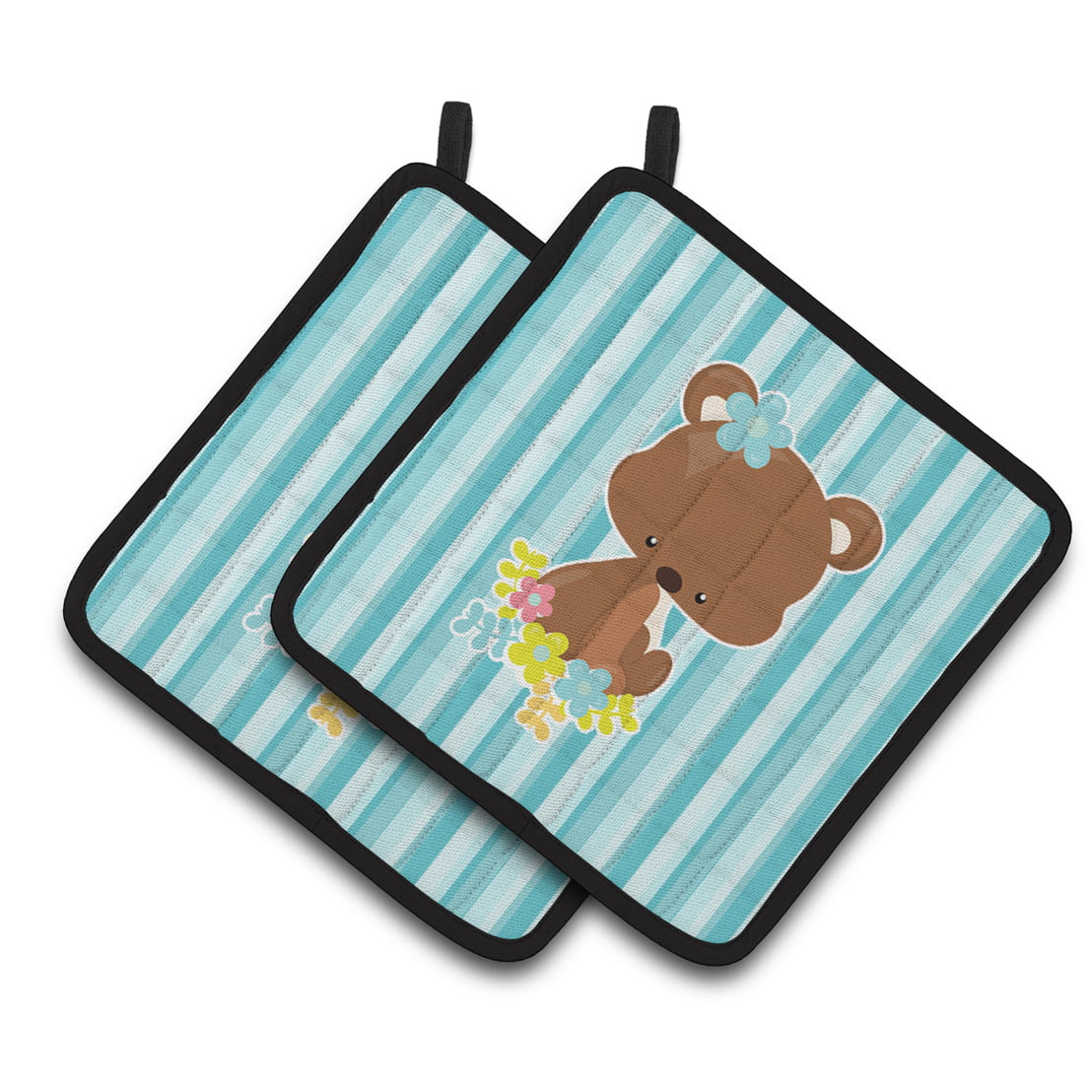 Bear With Flowers Pair of Pot Holders