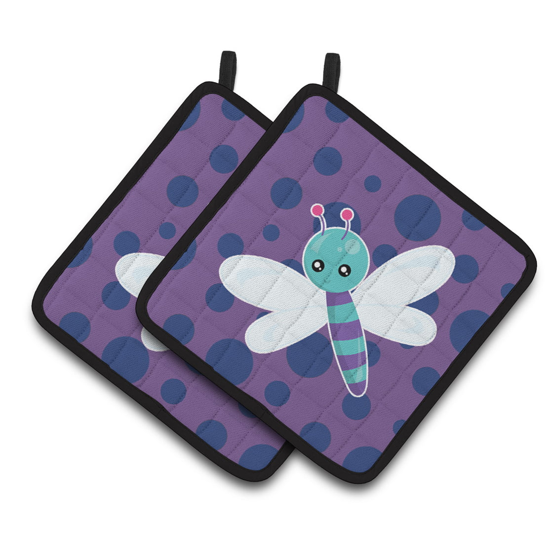 Dragonfly on Purple Polkadots Pair of Pot Holders