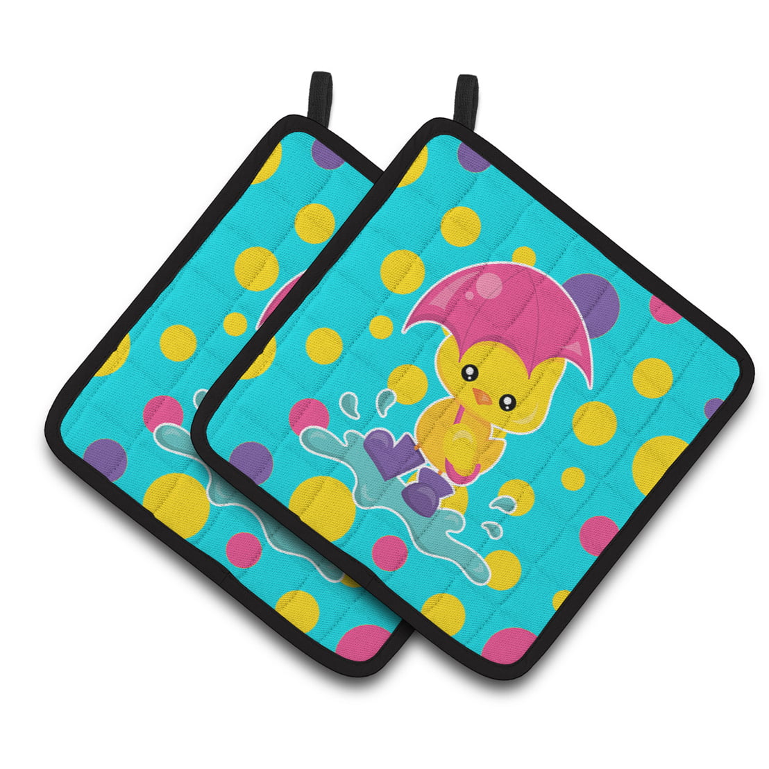 Duck in the Rain on Polkadots Pair of Pot Holders